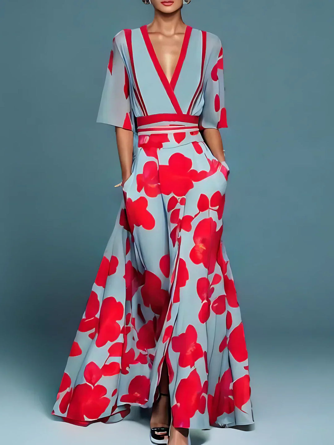 Celina | V-Ausschnitt Blumenkleid