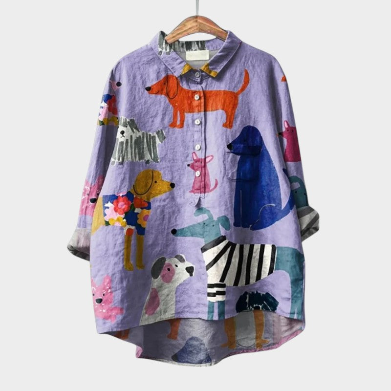 Bettina™ | Verspielter Hund Print Bluse