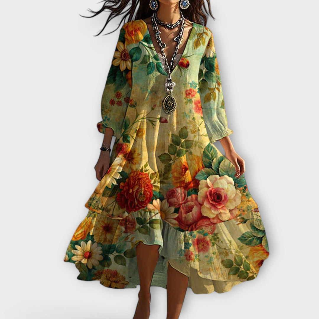 Melissa™ | Vintage-Kleid im Boho-Stil mit V-Ausschnitt