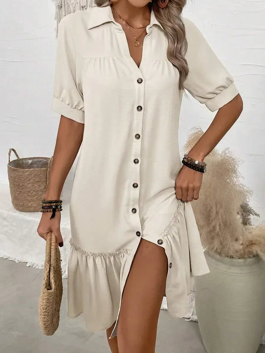 Johanna™ | Button-Down-Kleid mit gerüschtem Saum