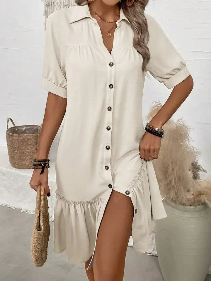 Johanna™ | Button-Down-Kleid mit gerüschtem Saum