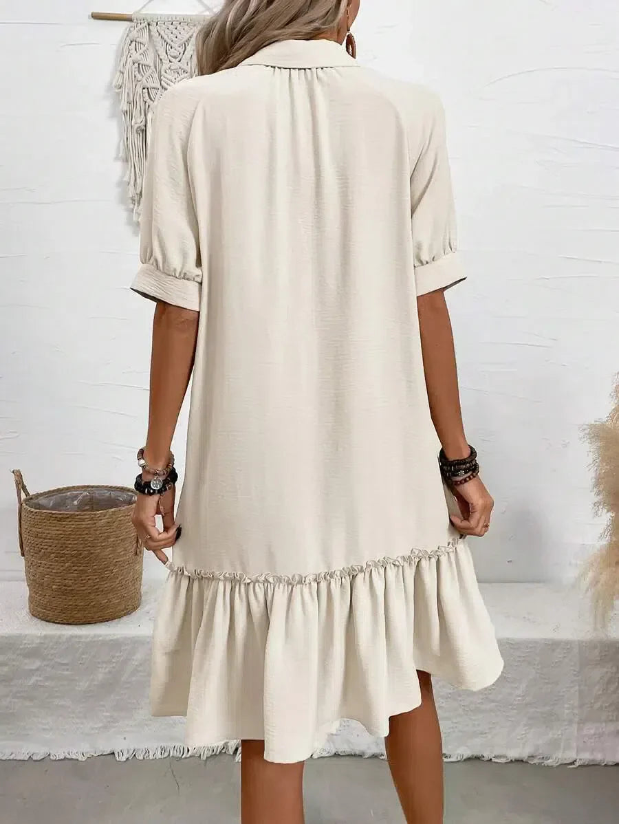 Johanna™ | Button-Down-Kleid mit gerüschtem Saum