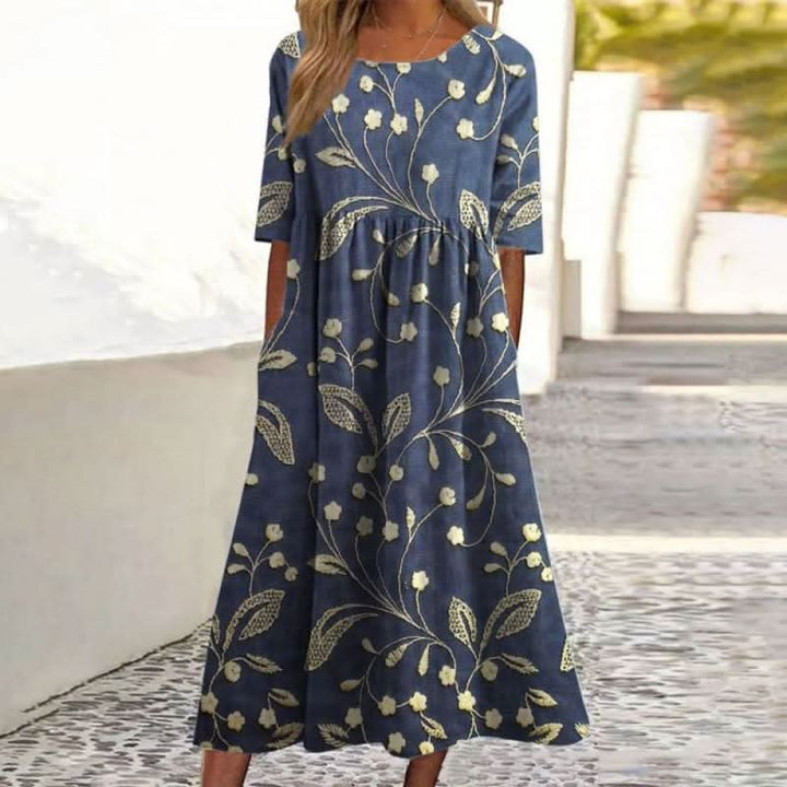 Mathilde™ | Gesticktes Midi-Kleid mit lockerer Passform