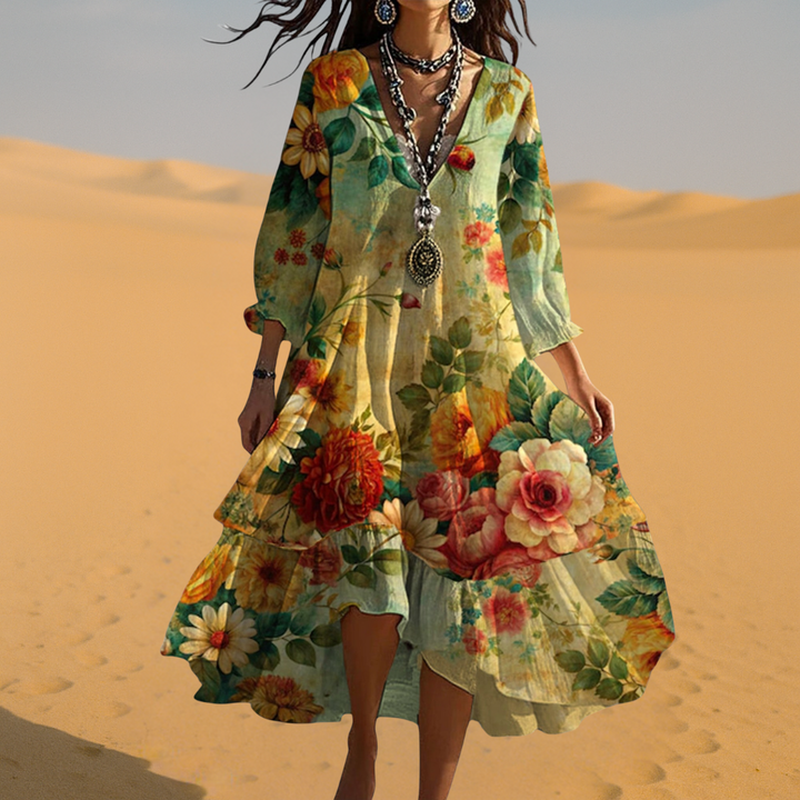 Luella™ | Vintage-Boho-Kleid mit V-Ausschnitt