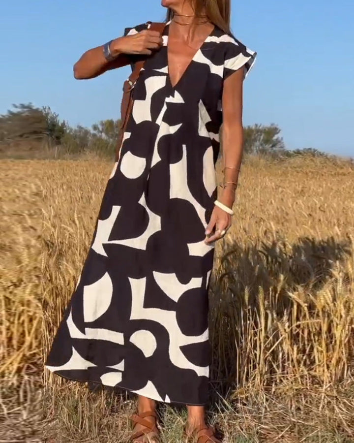 Pauline™ | Bedrucktes V-Ausschnitt Kleid wit Bauchabdeckung