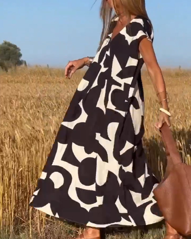 Pauline™ | Bedrucktes V-Ausschnitt Kleid wit Bauchabdeckung