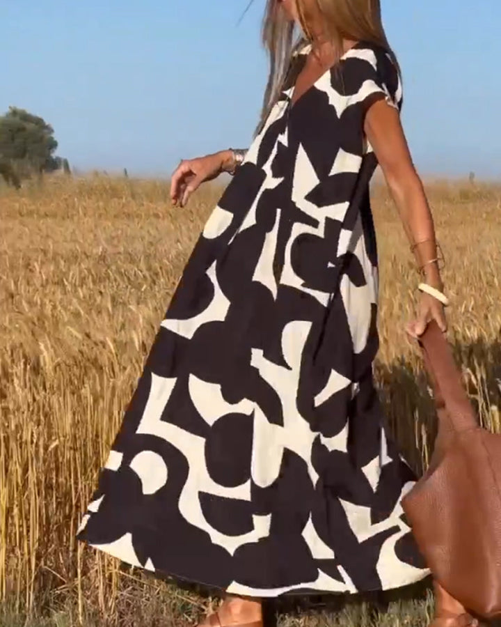 Pauline™ | Bedrucktes V-Ausschnitt Kleid wit Bauchabdeckung