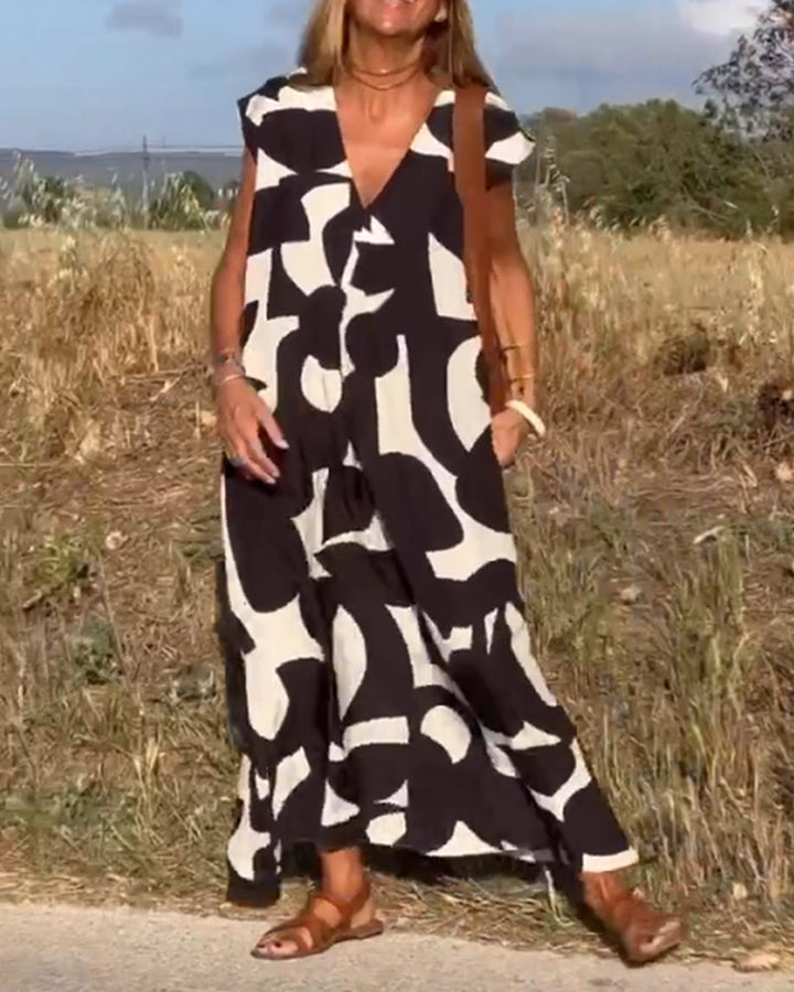 Pauline™ | Bedrucktes V-Ausschnitt Kleid wit Bauchabdeckung