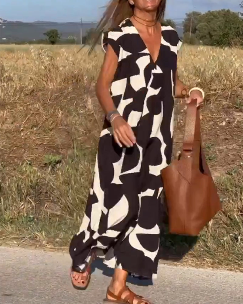 Pauline™ | Bedrucktes V-Ausschnitt Kleid wit Bauchabdeckung