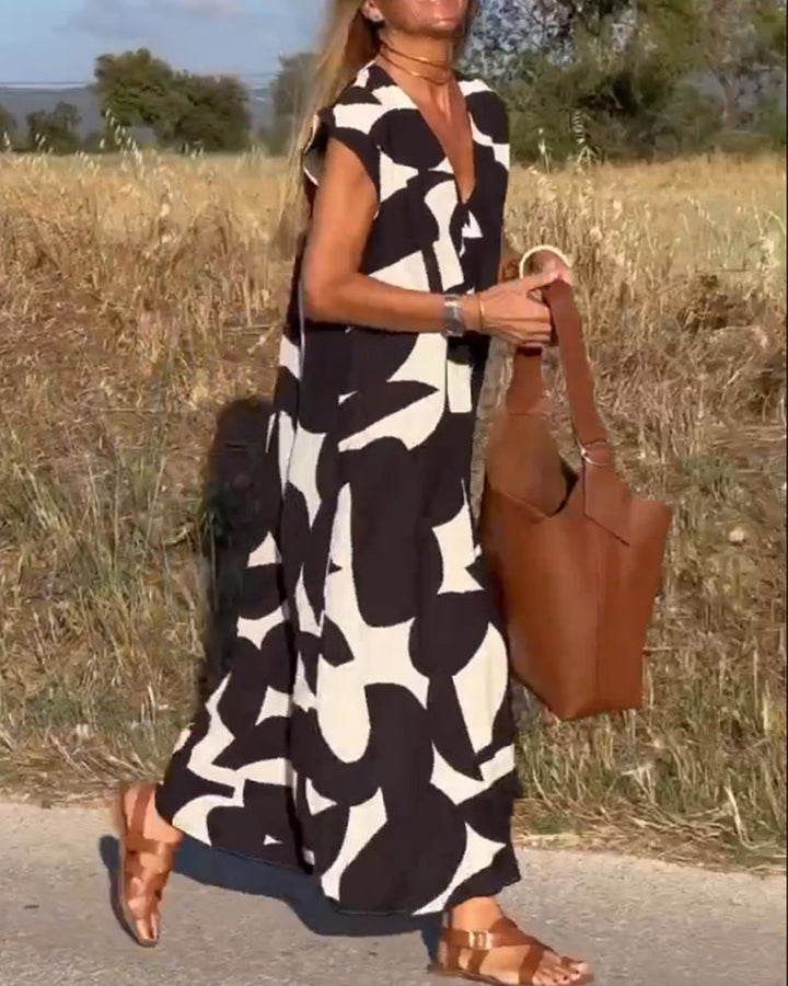 Pauline™ | Bedrucktes V-Ausschnitt Kleid wit Bauchabdeckung