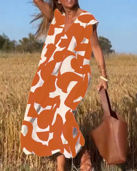 Pauline™ | Bedrucktes V-Ausschnitt Kleid wit Bauchabdeckung
