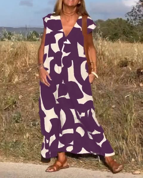 Pauline™ | Bedrucktes V-Ausschnitt Kleid wit Bauchabdeckung