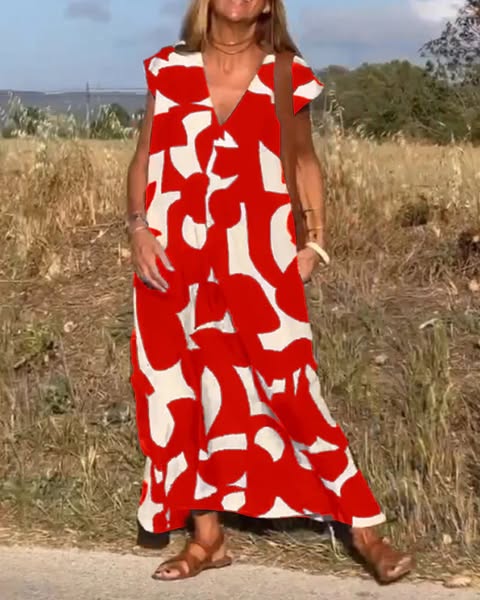 Pauline™ | Bedrucktes V-Ausschnitt Kleid wit Bauchabdeckung