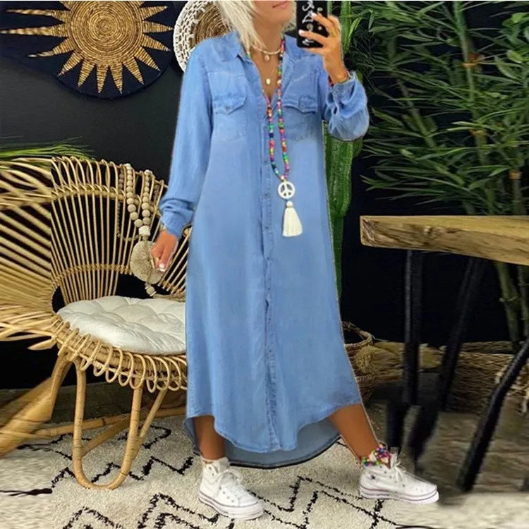 Marlene™ | Denimkleid wit Bauchabdeckung