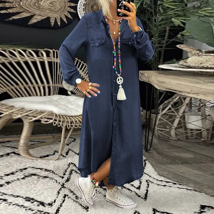 Marlene™ | Denimkleid wit Bauchabdeckung