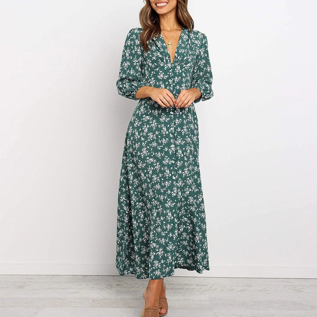 Marie™ | Blumenkleid mit V-Ausschnitt