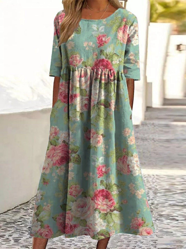 Mathilde™ | Gesticktes Midi-Kleid mit lockerer Passform