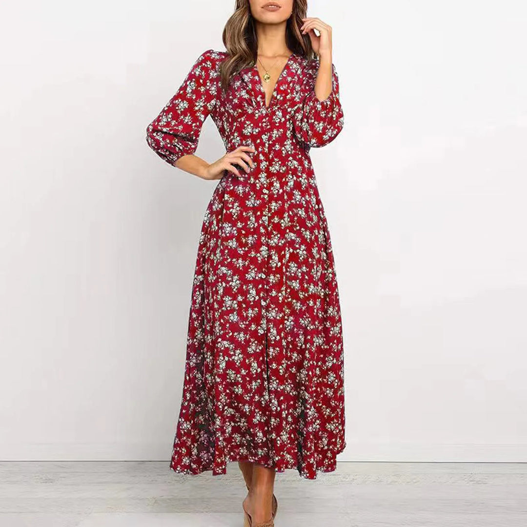 Marie™ | Blumenkleid mit V-Ausschnitt