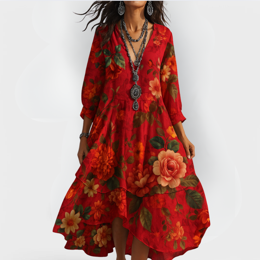 Luella™ | Vintage-Boho-Kleid mit V-Ausschnitt