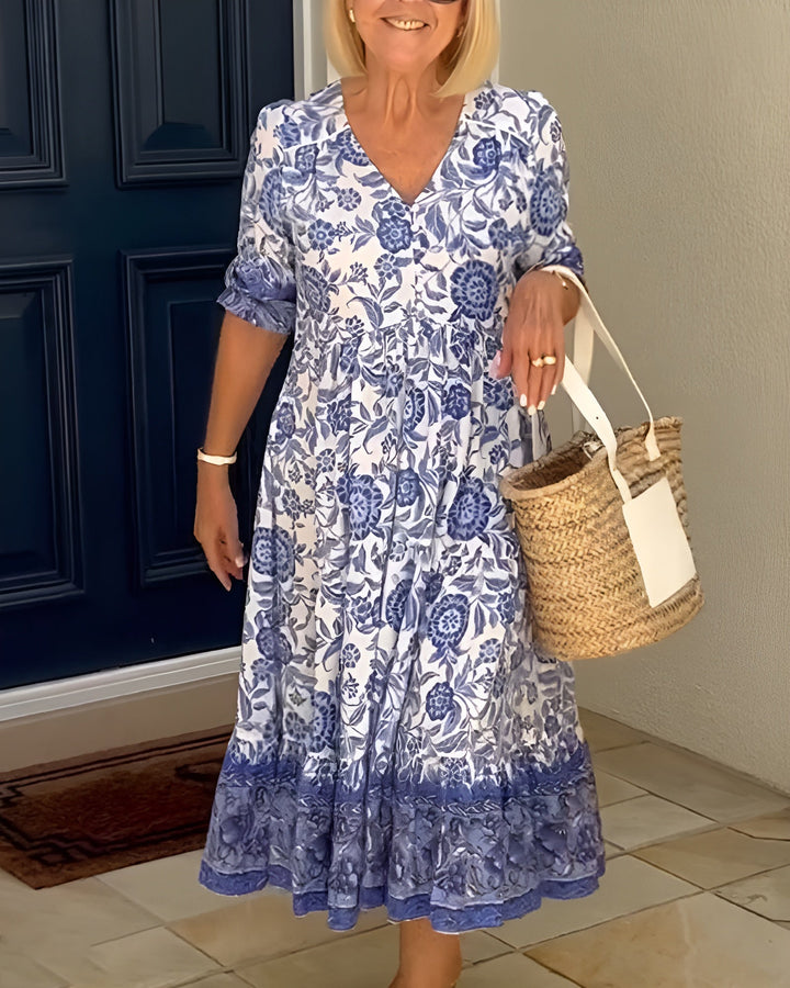 Stella™ | Elegantes Blumenkleid mit V-Ausschnitt