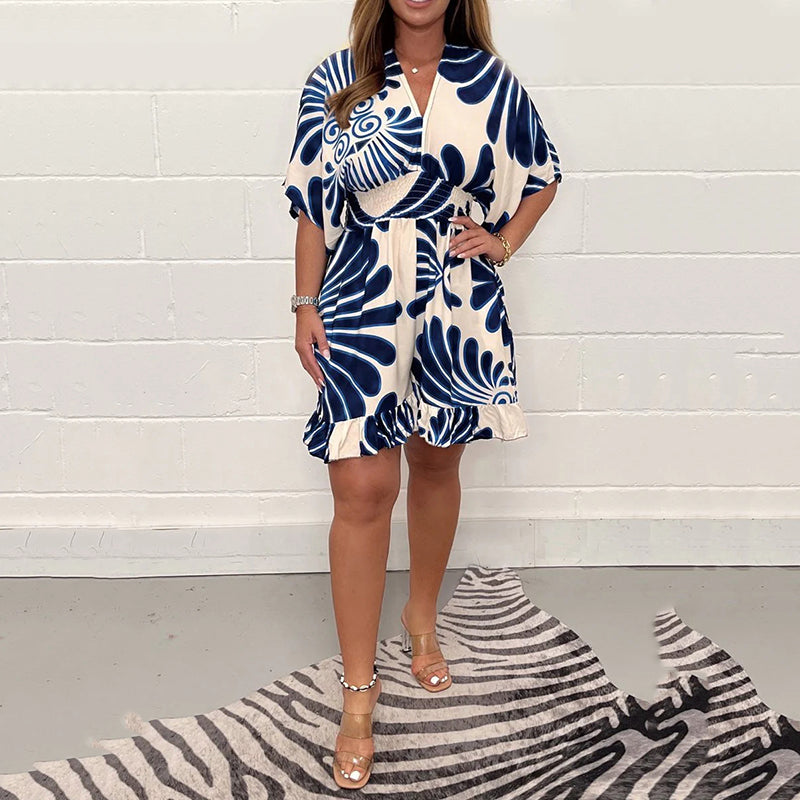 Andrea™ | Elegantes Print Minikleid wit Bauchabdeckung